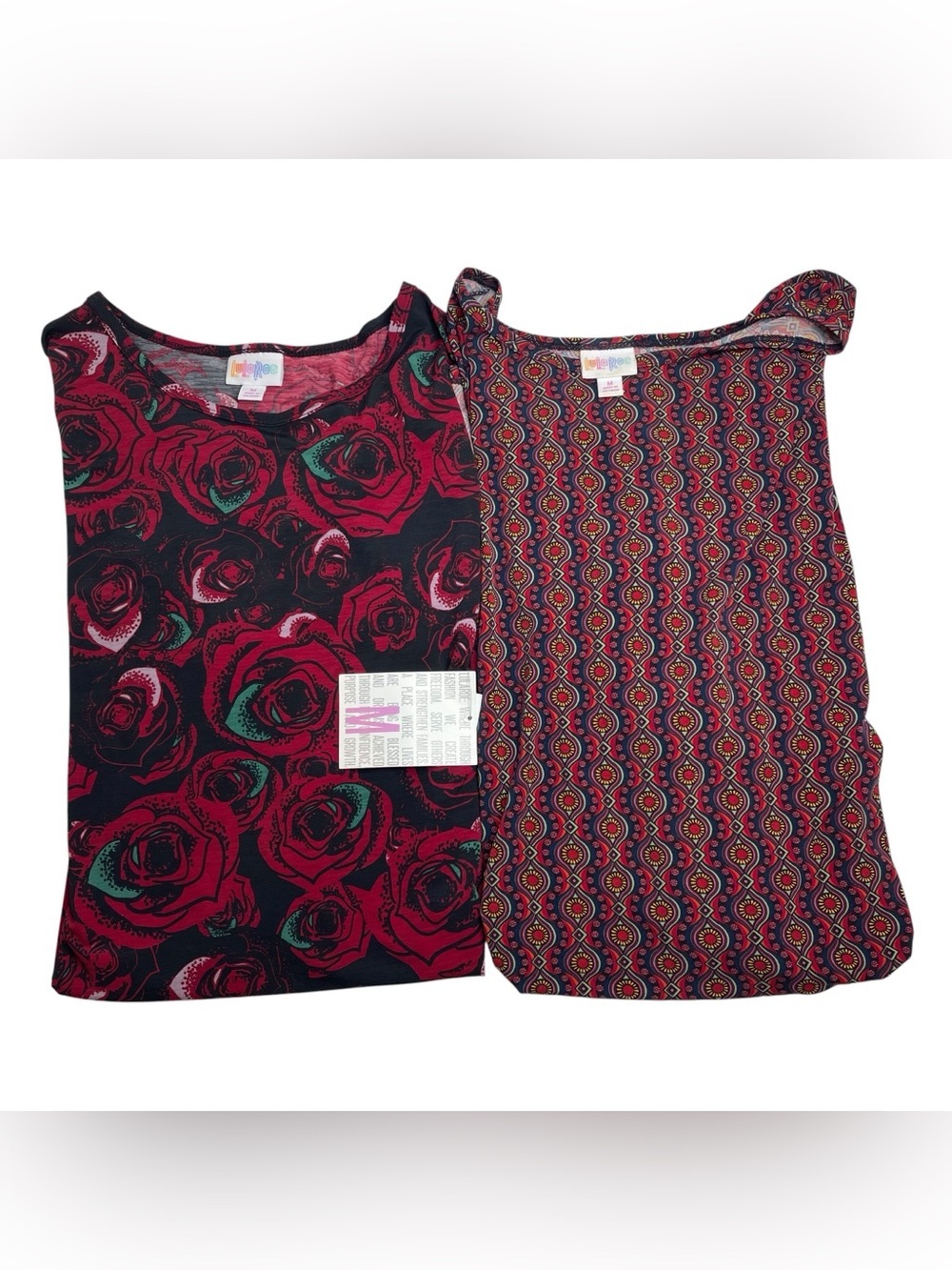 LuLaRoe Irma Tunic Bundle of 2 Black Red Roses Geometric Medium New NWT and NWOT